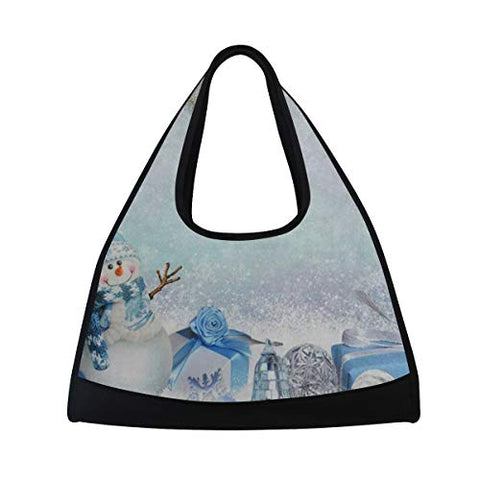 Gym Bag Christmas Snowman Pine Tree Bell Women Yoga Canvas Duffel Bag Crossbody Tennis Racket