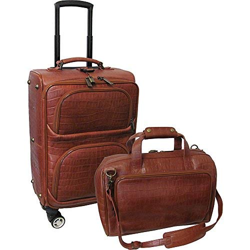 AmeriLeather Traveler Croco Print Leather 2pc Spinner Luggage Set (Brown)