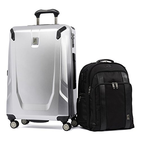 Travelpro Crew 11 2 Piece Set (25" Hardside Spinner And Executive Backpack), Silver And Black