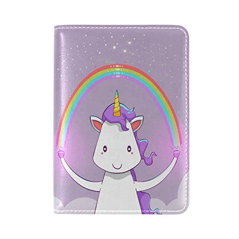 Rainbow Unicorn Genuine Leather UAS Passport Holder Travel Wallet Cover Case