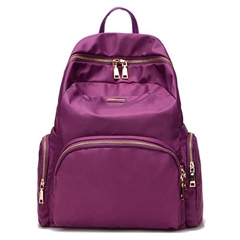 Nylon Waterproof Backpack Bag - Top Handle Rucksack Lightweight Durable CasualSchool Bag (Purple)