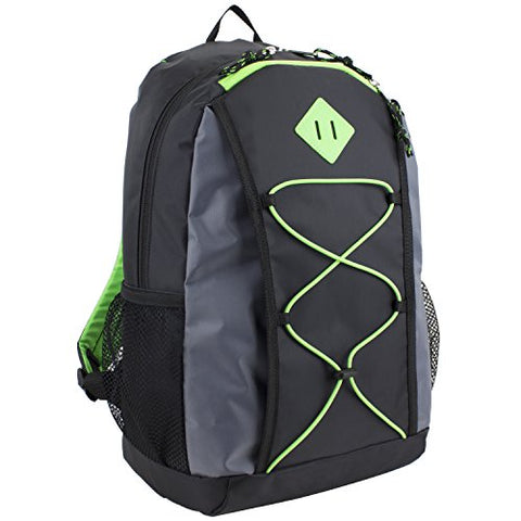 Eastsport Adrenaline Value Bungee School Backpack with Lash Tab, Black with Green
