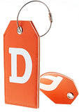 Toughergun Initial Letter Luggage Tag Leather with Full Privacy Cover and Travel Bag Tag Orange 1 pcs Set(D)