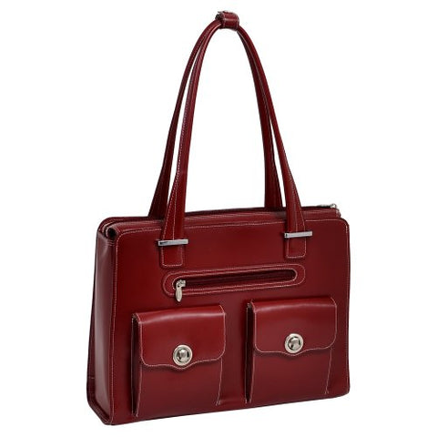 McKlein, W Series, Verona, Top Grain Cowhide Leather, 15" Leather Fly-Through Checkpoint-Friendly Ladies' Laptop Briefcase, Red (96626)