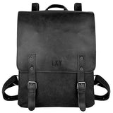 LXY Vegan Leather Backpack Vintage Laptop Bookbag for Women Men, Black Faux Leather Backpack Purse College School Bookbag Weekend Travel Daypack