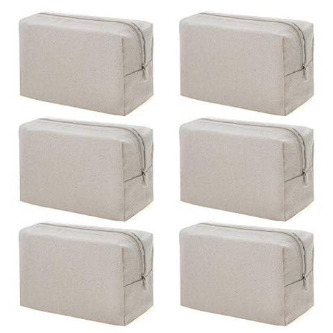 Aspire 6-Pack 100% Cotton Canvas Bags 7" x 4" x 3" Natural Travel Makeup Bags