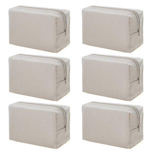 Aspire 6-Pack 100% Cotton Canvas Bags 7" x 4" x 3" Natural Travel Makeup Bags