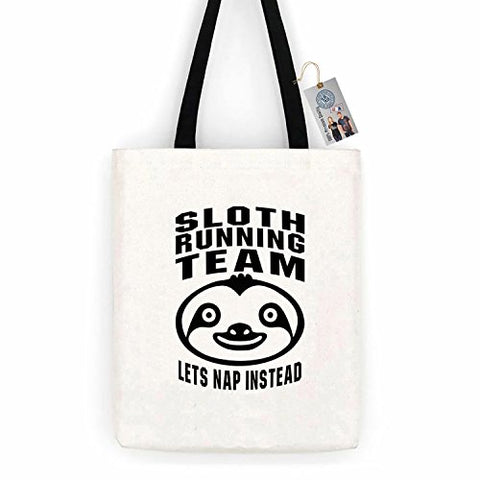 Sloth Running Team Funny Cotton Canvas Tote Bag Day Trip Bag Carry All