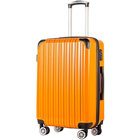 COOLIFE Luggage Expandable(only 28") Suitcase PC+ABS Spinner 20in 24in 28in Carry on (Orange New,