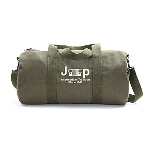 Jeep An American Tredition Army Sport Heavyweight Canvas Duffel Bag in Olive & White, Medium