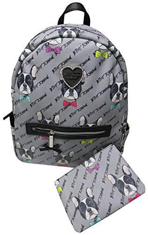Betsey Johnson Women's Backpack, Grey Pug Dogs,
