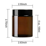 Encheng 12Pack of 4 oz Amber Round Glass Jars, with Inner Liners and black Lids,Empty Cosmetic Containers,Cream jars … …