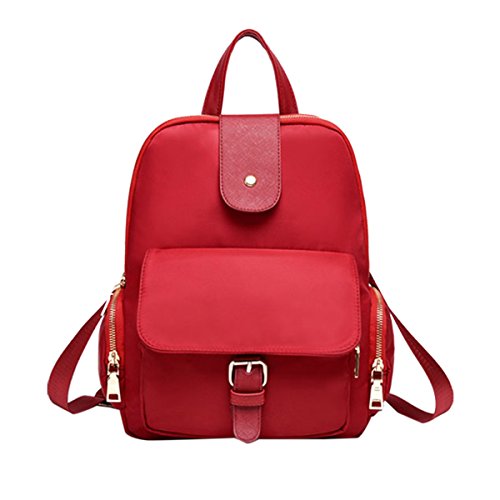 ABage Women's Waterproof Nylon Backpack Chic Travel Daypack College School Backpack, Wine Red