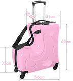Pink Suitcase kid suitcase kid luggage kid travel Fashionable appearance Rideable Funny suitcase Add fun to the journey kid gift 24in Recommended age 2-12 years old Girl suitcase