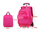 Fanci 2Pcs Bowknot Princess Style Trolley School Book Bag for Girls Boys Wheeled Backpack with 6