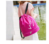 Drawstring Backpack with Shoe Compartment Beach Sport Gym Sack Bag for Women(Rose Red)