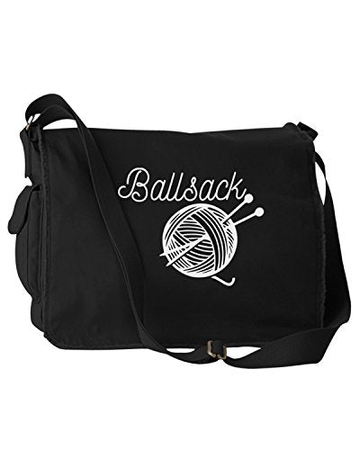 Funny Ballsack Yarn Crochet Knitting Joke Black Canvas Messenger Bag