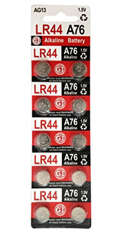 GI LR44 A76 AG13 1.5 Volt Alkaline Button Cell Batteries for Watches Clocks Remotes Games