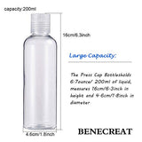 BENECREAT 8 Pack 6.7oz PET Plastic Bottles Clear Refillable Bottles with Press Disc Flip Cap for Shampoo, Lotions, Creams