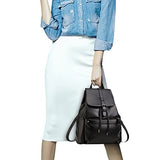 ABage Women's Leather Backpack Purse Lightweight Flap Drawstring School Backpack, Black