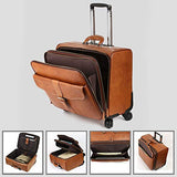 Leathario Leather Rolling Laptop Case Wheeled Briefcase Suitcase Roller Boarding
