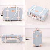 Unitravel 12inch Vintage Carry on Suitcase PU Leather Train Case with Combination Lock for Women (Embossed Blue)