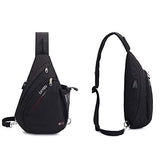 SINOKAL Sling Bag Chest Shoulder Backpack Casual Crossbody Shoulder Triangle Packs Daypacks for Men Women Canvas Digital Camera Bags with Charging Port for Sport Outdoor Gym Travel Hiking (Black)