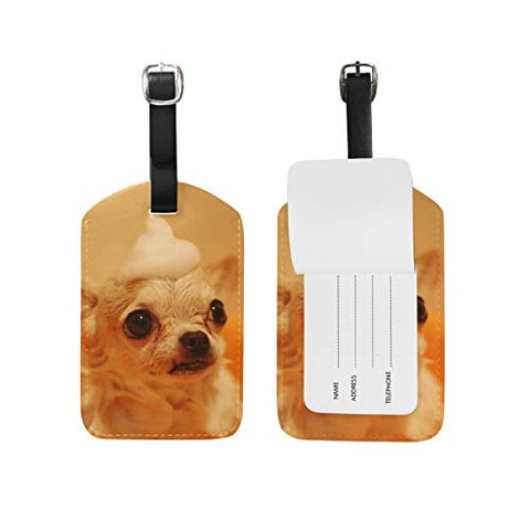 Baggage Tags Brown Chihuahua Dog Travel Luggage PU Leather Suitcases Label for Womens Mens Kids,