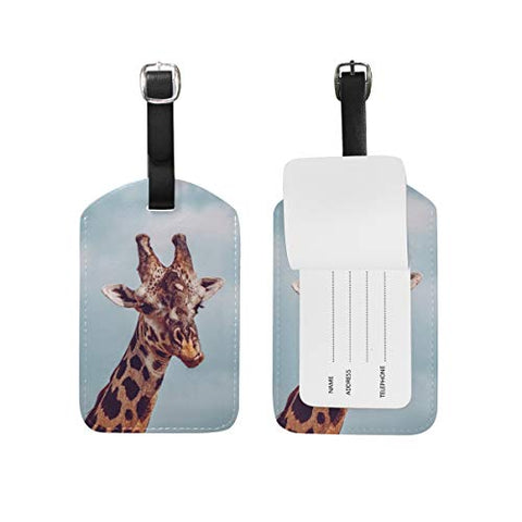 Giraffe Sky View Travel PU Leather Luggage Baggage Suitcases Tags Label Set of 2