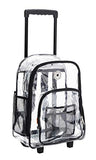 Rolling Clear Backpack Heavy Duty Bookbag Quality See Through Workbag Travel Daypack Transparent