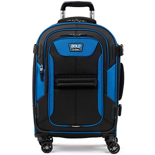 Travelpro Bold 21” Carry-On, Expandable Spinner Luggage With Easy-Access Tablet Sleeve, Blue/Black