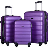 Expandable 3 Piece Luggage Sets Hardside Durable Suitcase with Spinner Wheels TSA Lock, 3 Pcs Carry On Case Travel Home Outdoor School Lightweight Trolley Case ( 20" 24" 28" Purple)