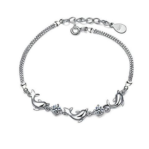 Acxico Dolphins with Crystal Inlaid Bracelet (White)
