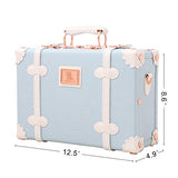 Unitravel 12inch Vintage Carry on Suitcase PU Leather Train Case with Combination Lock for Women (Embossed Blue)