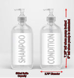AylaMae Modern Refillable Shampoo and Conditioner Dispensers 500ml / 16.9oz PET Plastic Bottles with Leak Proof Pumps | Labels Printed Directly on Bottles