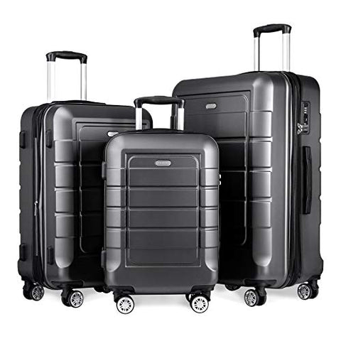 SHOWKOO Luggage Sets Expandable Suitcase Double Wheels TSA Lock (Gray)