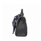 Cloe Knitted-like Briefcase bag with Floral Print Scarf in Black Color