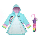 Kids Umbrella and Raincoat Set for Boys and Girls Ages 3-7 (Unicorn Design)