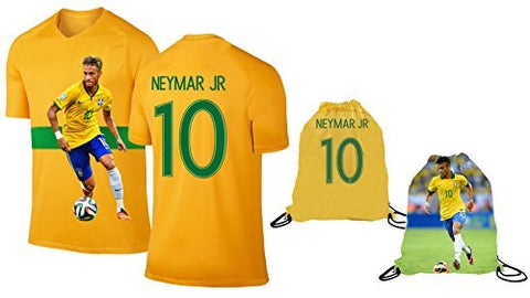 Neymar Jersey Style T-shirt Kids Neymar Jr Jersey Brazil T-shirt Gift Set Youth Sizes ✓ Premium Quality ✓ ✓ Soccer Backpack Gift Packaging (YS 6-8 Years Old, Neymar)
