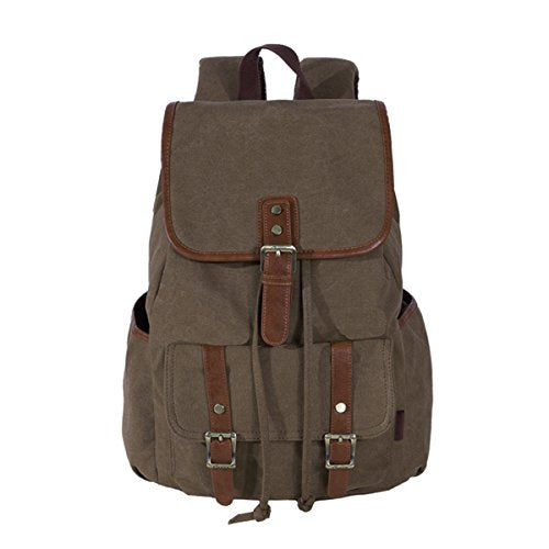 ABage Unisex Canvas Backpack Medium Vintage Travel College High School Book Bag, Khaki