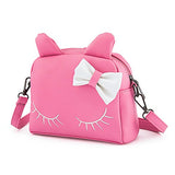 Pinky Family Cute Cat Ear Kids Handbags Candy Color Crossbody Bags Pu Leather Shoulder Bags (Pink)