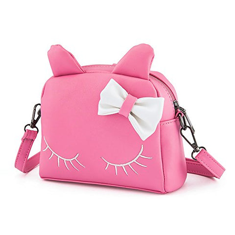 Pinky Family Cute Cat Ear Kids Handbags Candy Color Crossbody Bags Pu Leather Shoulder Bags (Pink)