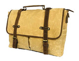 18 Inch Mens Messenger Bag Inch Waterproof Vintage Genuine Leather Waxed Canvas Briefcase Large