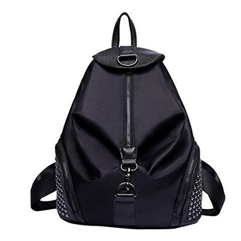 ABage Women's Studded Backpack Waterproof Nylon College Backpack Purse School Bag, Black