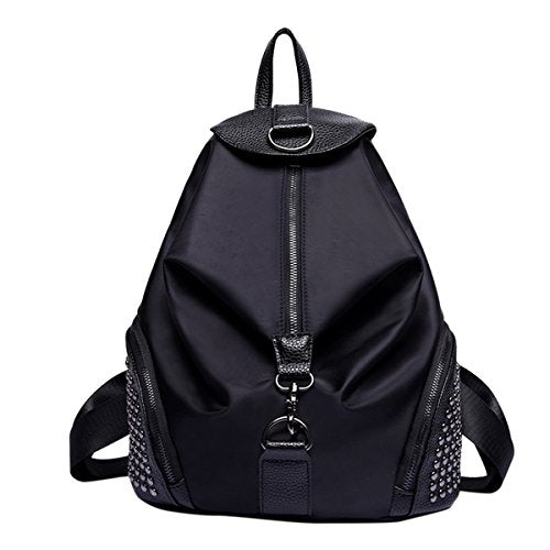 ABage Women's Studded Backpack Waterproof Nylon College Backpack Purse School Bag, Black
