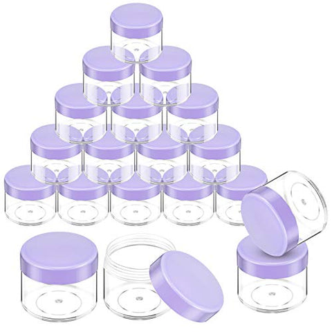 20 Pieces Round Pot Jars Plastic Cosmetic Containers Set with Lid for Liquid Creams Sample, 20 ml/ 0.7 oz (Purple Lid)