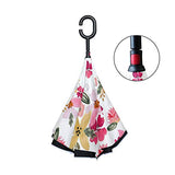 Reverse Umbrella Watercolor Floral Windproof Anti-UV for Car Outdoor Use