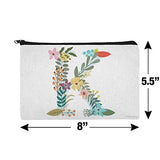 Letter K Floral Monogram Initial Makeup Cosmetic Bag Organizer Pouch