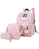 ABage Canvas Backpack Set 3 Pieces Patterned Bookbag Laptop School Backpack, Light Pink2