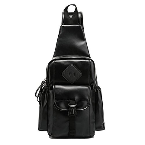 ABage Men's Sling Backpack Vintage Leather Chest Shoulder Bag Crossbody Pack Daypack, Black